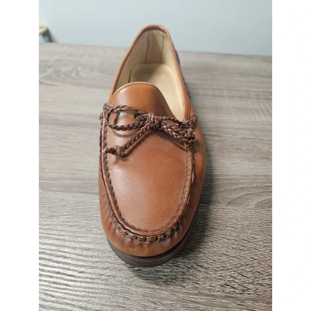 Allen Edmonds Colebrook Tan Leather Braided Bow Loafers Mens 9.5 D 91320 USA